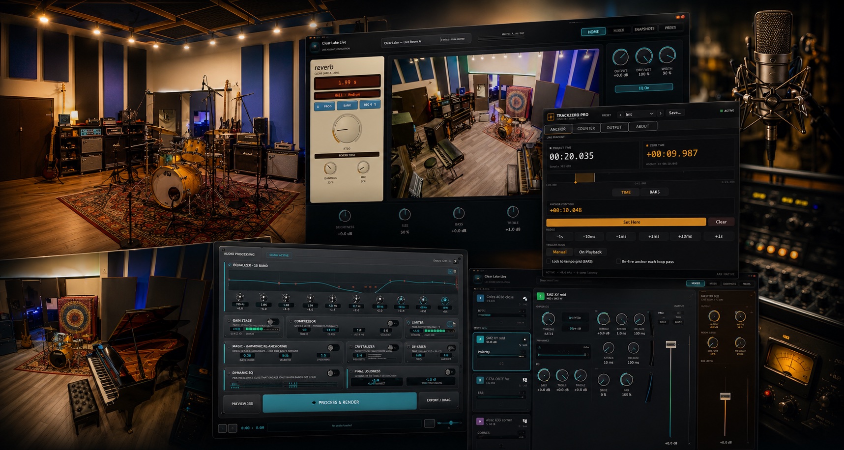 Clear Lake plugins — Studio A, TrackZero Pro, and the processing chain in the live room